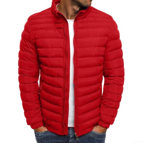 Bulevisiter Chaqueta acolchada cálida de invierno para hombre, con cuello alto, cremallera, color sólido, portátil, acolchada, resistente al agua (XL rojo)