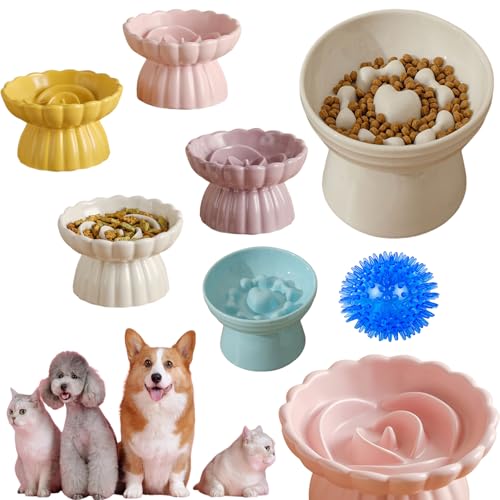 早食い防止 食器 犬 陶器 猫 フードボウル陶器 滑り止め付 犬 はや食い防止食器 小型犬 ペット食器 餌入れ お手入れ簡単 猫餌入れ セラミックス 安定させる ペット用品 ィーダーボウル (ライトピンク)