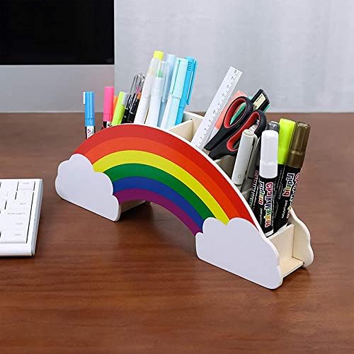 Rainbow Pencil Holder, Organiser Pen Pot, Pen Storage Holder, Creative Rainbow Shape, Wooden, for Office, School, Home Supplies, Pen Organizer Storage