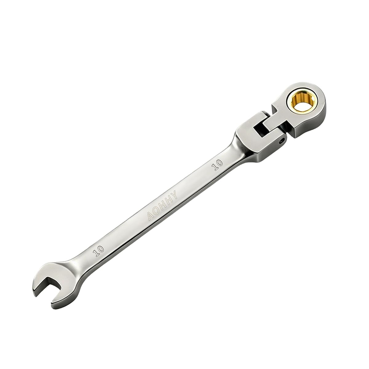 Aohhy Flexible Head Ratchet Spanner 10mm Cr-V Steel Forged Combination Spanner, 72 Tooth Gear System Flexible Head and Open End Combination Wrench with Grey Nickle Plated