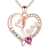 GemJelry Valentine Necklace for Women, Valentines Day Gifts for Her I Love You Girlfriend Necklace Heart Pendant Rhinestone Jewelry with Box Birthday Mothers Day Gifts