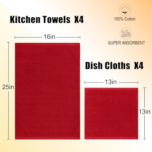 QAJ 100% Cotton Kitchen Towels and Dishcloths Set, 8-Piece #TOP26