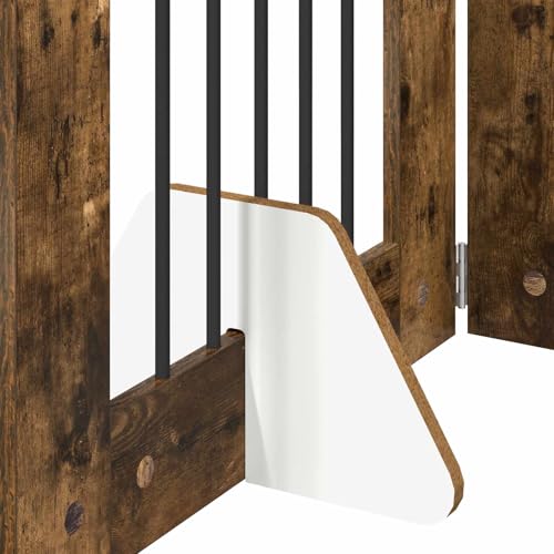 Mokuyary Hundetor mit Ständern 2 pcs Geräucherte Eiche 60 x 60 cm Hundezaun Faltbare Freigehege Hundelaufstall Freilaufgehege für Hunde, für drinnen und draußen-6