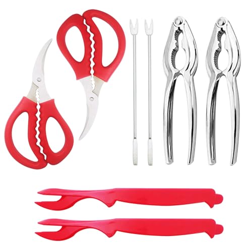 Luckkyme Seafood Tools, Lobster Crab Crackers Lobster Shellers Seafood Forks Seafood Forks(8 Pieces, red)