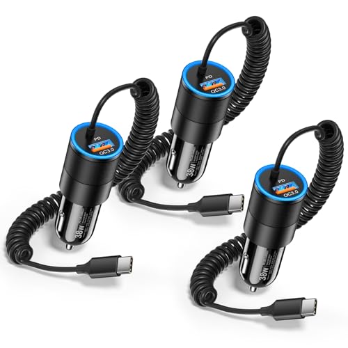 Chargeur de voiture USB C anti-surchauffe avec câble type C robuste de 0.9m