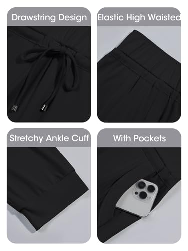 Bwogeeya Calça Capri Feminina De Yoga Com Cordão Solto, Pijama, Jogging Bolsos, Preta