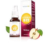 Vitamin B12 + B6 Spray mit 600µg Folsäure (B9) - Hochdosiert & Vegan - B 12 Vitamin Präparat mit Methylcobalamin - Vital Spray mit Apfel-Geschmack (50 ml)
