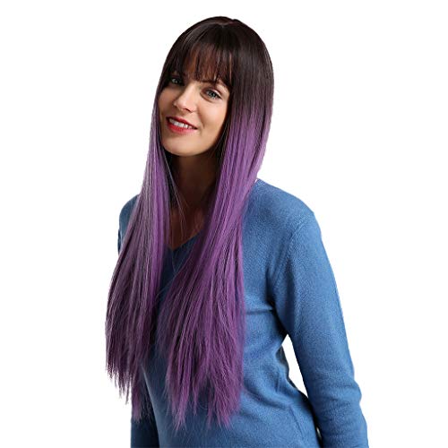 gazechimp Perucas de Cabelo para Senhoras Sintético Preto Longo E Reto Preto Peruca 28 Polegadas