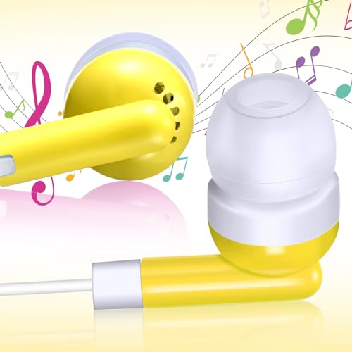 Konohan 100 Pcs Bulk Earbuds with Wire Basic Headphones in Ear for Libraries Laptop, No Microphone 3.5 mm Jack Earbuds Dot Headphones, Individually Bagged (Yellow) by Konohan - Image 5