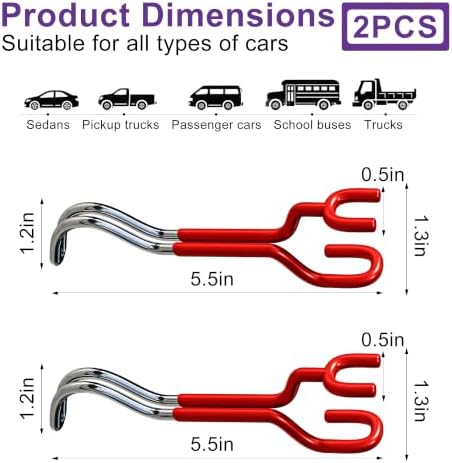 2-Pack 100LBS Hard Hat Holder Red Silicone Metal Car Headrest Hooks — 사진 3