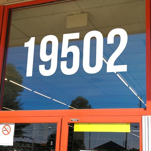 White - 6-inch tall - Large Storefront Address Numbers Vinyl Decal Sticker Bebas Neue High Visibility Reversible Weather-Resistant Business Window Door Sign