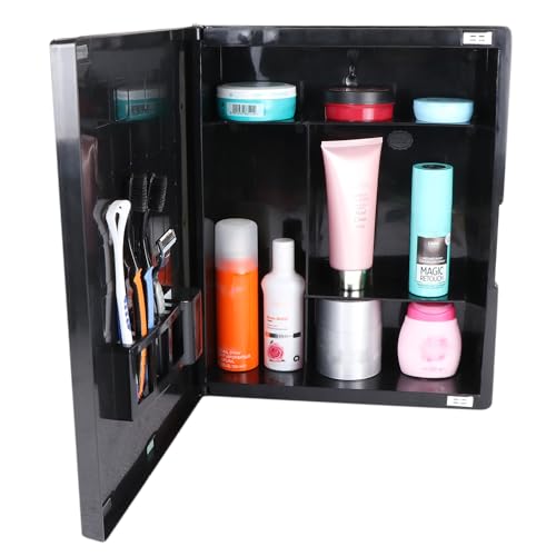 Image of CIPLA PLAST New Rich Look Bathroom Cabinet with Mirror | Storage Organiser | Strong Plastic Bathroom Shelves Wall Mounted | Bathroom Accessories| Mirror Cabinet (Black)