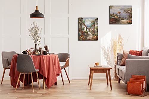 Italy Town Painting Tuscany Wall Art Streets Of Mediterranean Towns Canvas Prints Landscape Picture Framed Ready To Hang Farmhouse Decor 20 X 24 Inch #TOP3