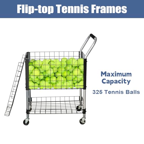 biosp Tennis Teaching Cart with Lockable Wheels, Heavy Duty Portable Tennis Ball Hopper Storage Basket, Deluxe Tennis Ball Pick Up Sports Equipment Accessories for Professional Tennis Court Training