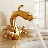 CTDWNT Dragon Bathroom Basin Faucet,Dual Handles Hot Cold Mixer Tap Vessel Sink Faucet,Brass Dragon-Shaped Water-tap,for Lavatory Kitchen Bathroom