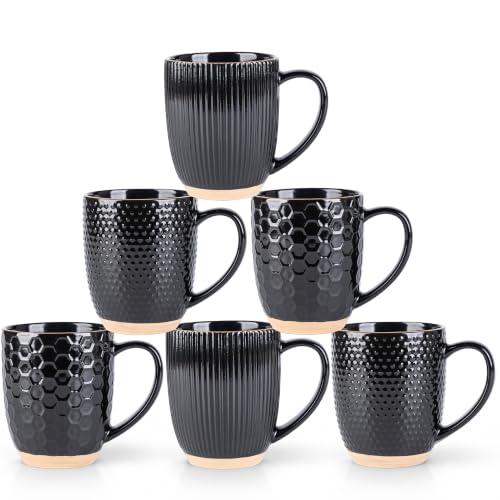 GBhome Large Coffee Mugs Set of 6, 16oz Handmade Embossed Coffee Mugs Set
