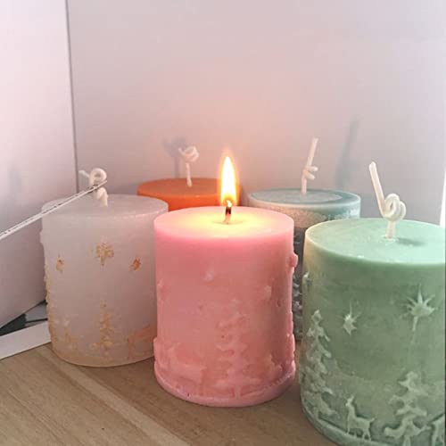 3D Cylinder Christmas Candle Molds,Silicone Soap Mold Embossed Christmas Tree & Elk Reindeer Pattern For Home Party Decoration (Random Mold Color) #TOP6