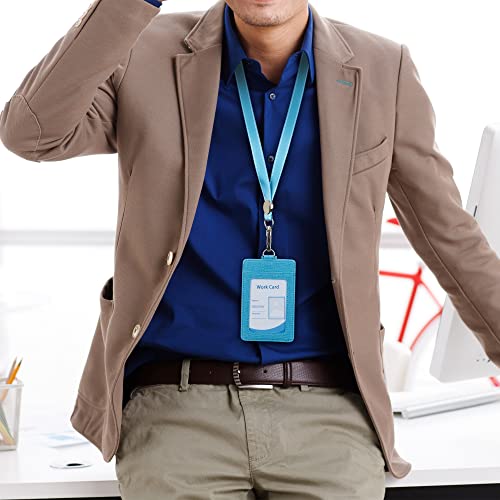 Cynure Faux Leather Vertical Badge Holder Lanyard Id Card Holder Case With 1 Id Window For School Office,Sky Blue #TOP4
