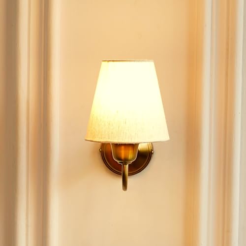 Image of Divine Trends Wall Lamp /Wall Light Antique Brass Finish with Off White Shade for Living Room, Bedroom, Home Decoration Pack of 1 (Off White Shade)
