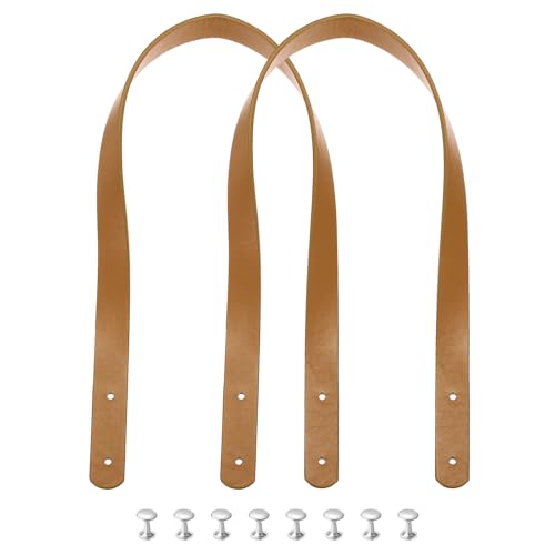 MECCANIXITY 2pcs 24 Inch (60cm) PU Leather Purses Straps Handbag Belt Band Bag Handle for Purse Wallet Tote Making, Light Brown