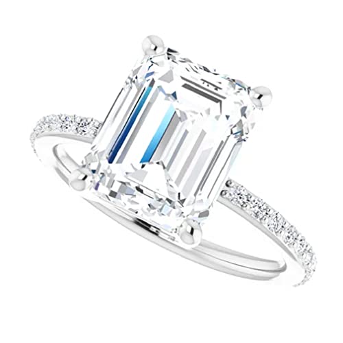 Jeweleryium 3 Ct Emerald Cut Colorless Moissanite Engagement Ring, Wedding/Bridal Ring Set, Solitaire Halo Style, Solid Sterling Silver Vintage Antique Anniversary Bridal Rings Gift For Her (4.5) #TOP14