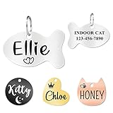 Ultra Joys Cat Tags Personalized Small Cat Dog ID Tag - Cat Collar with Name Tag - Stainless Steel - Pet Tags Both Side Engravable, Fish Tag in Silver