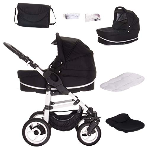 Bebebi Paris | 4 in 1 Kinderwagen Komplettset | ISOFIX Basis | Luftreifen | Farbe: Phantom