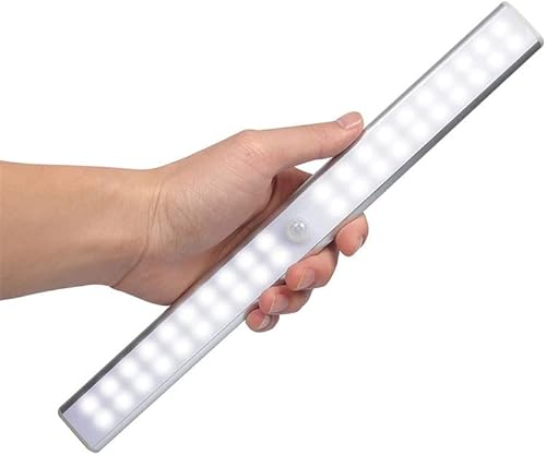 LED Motion Sensor Under Cabinet, Closet Light, Wireless USB Rechargeable, Battery Operated Wall Lights, Motion Activated LED Light Strip, Motion Lights Stick-On Anywhere, Silver (8 in 40 LED)
