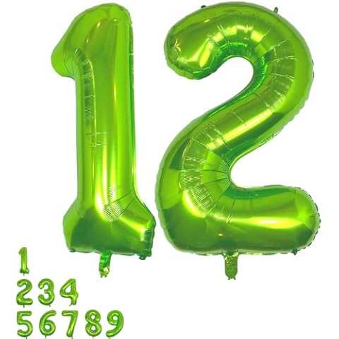 DIWULI Number Balloons 40 Inch Green - Large Number 12 Balloons, Big Green Balloons, Helium 12th Birthday Party Decorations Supplies Foil Balloons Numbers for Women Men, Big Balloon Years Anniversary Cover