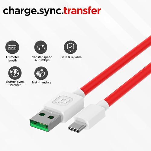 Image of Dubstep Blaze Ultra 15W USB-A to Type-C Fast Charging Cable,1 Meter, 480 Mbps Data Transfer, 60K Bend Life (Red)