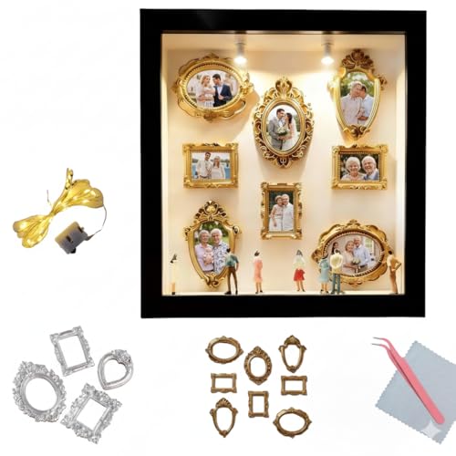 DIY Mini Museum Silhouette Box–Creative Memory Display Box, Personalized Shadow Box Frame Kit with Miniature Figurines,Gold Frames,LED Lights,Museum Shadow Box,Art History Gifts (Black)