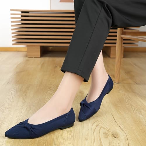 Image of HIULYCENCE Pointed Toe Flats for Women Ballet Flats | Comfortable Dressy Knit Lightweight Casual for Work Office Womens Flats