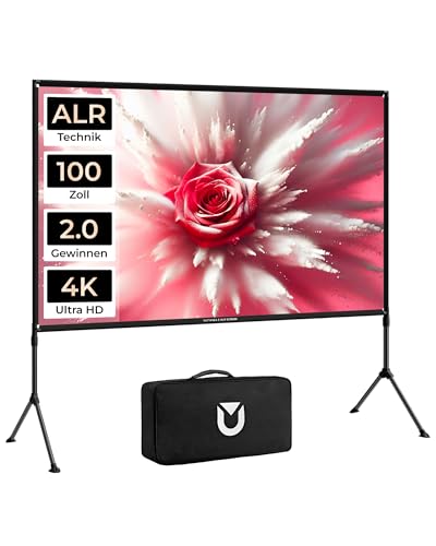 ULTIMEA E-ALR Projektionsleinwand mit Ständer, 80% ALR Projektionsleinwand, 2.0 Gain-Wert für den Einsatz bei Tageslicht im Freien und im Heimkino, 100 Zoll tragbare Silberleinwand, 4K HD