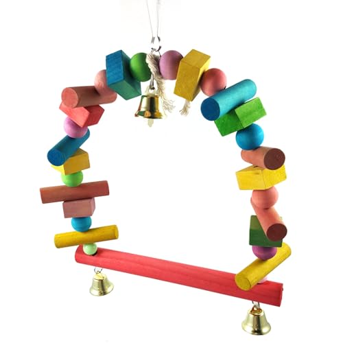 Bird Swings for Parakeets - Wooden Perch with Bell for Birds | Decorative Pet Chewing Toy, Standing Rod for Lovebirds, Conures, 