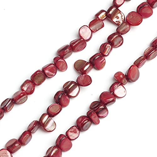 Image of HAAMIIQII 7x8mm Natural Irregular Sea Shell Beads Polished Red Dyed Color Loose Gemstone Beads for Jewelry Making 15 Inch (45-47pcs)