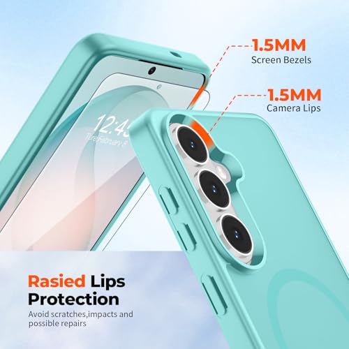 Image of SUPFINE Magnetic for Samsung Galaxy S26 Plus Case with Screen Protector, (Built-in Magnets) (Military Grade Drop Protection) Slim Translucent Shockproof Phone Case,Blue Green