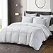 Beautyrest 300TC Sateen Cotton European White Down Comforter Queen Size - All Seasons Warmth 650 Fill Power Down Duvet Insert Made in USA Feather Comforter with Baffle Box and Corner Loops Design