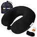 SAIREIDER Travel Neck Pillow for Airplane Sleeping 100% Memory Foam Adjustable Travel Pillows with Storage Bag, Sleep Mask and Earplugs-Prevent The Heads from Falling Forward-Black