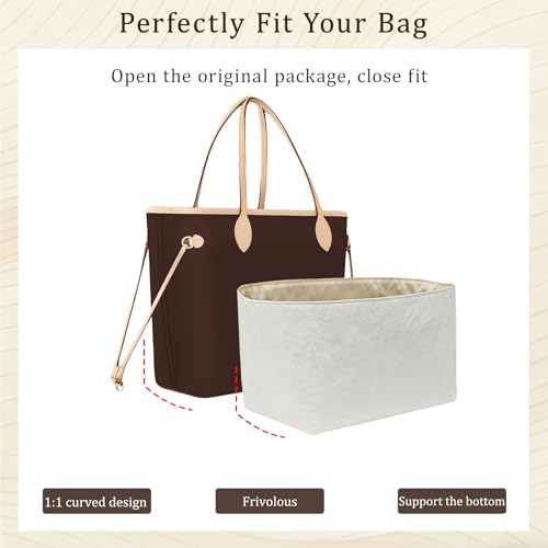 Ultra-light Tote Bag Organizer Insert Compatible with lv Never full mm,C.oach City 33,G.oyard PM and More, Water-proof Dupontpaper Purse Organizer Insert,Handbag Inner for Luxury Bags(NFMM)