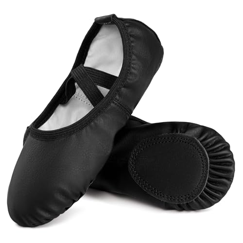 Dynadans Leather Ballet Shoes for Kids & Women, Black, 4.5M