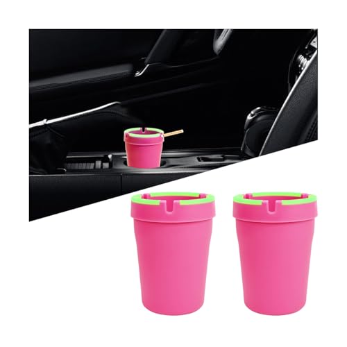 Image of Mandark Car Ashtray, 2PCS Glow In The Dark Smokeless Self-Extinguishing Vehicle Cigarette Trash Can, Smellproof Portable Automotive Ash Holder Organizer, Universal for Truck Home Office (Pink)