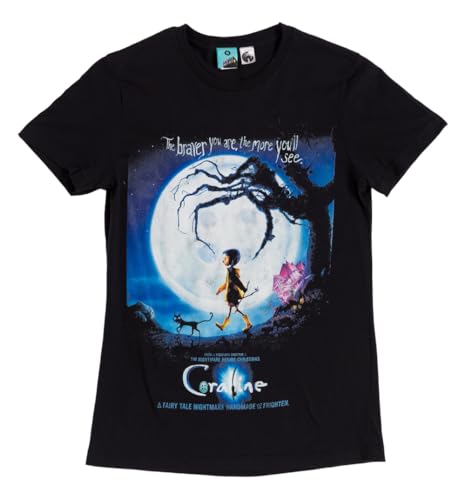 Image of TruffleShuffle Womens Coraline Movie Poster Black Fitted T Shirt