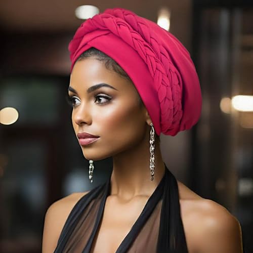 Image of DRESHOW African Women Turban Caps Beanie Twist Headscarf Pre-Tied Double Twisted Braids Headwraps for Women Chemo Cancer Cap