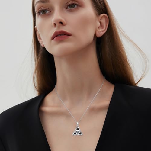 Ebony Necklace for Men 925 Sterling Silver Claddagh/Celtic Irish Necklace Real Ebony Viking Pendant Hypoallergenic Jewelry Gifts for Men Women4