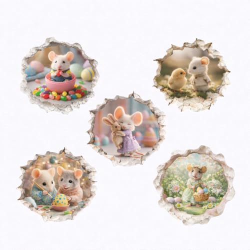 Easter Friends Mouse Hole Decal Bundle - 3D-Effect Illusion - Surface Safe & Removable - Made in USA