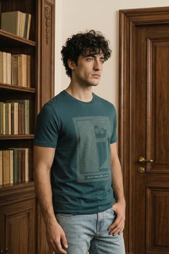 Image of Louis Philippe Men's Slim Fit Signature Graphic Print Premium Breathable Cotton, All Day Comfort Half Sleeve Crew Neck Tshirt