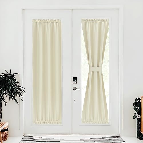 NICETOWN Farmhouse Blackout Door Curtains, Elegance French Door Curtains for Privacy, Thermal Insulated Shade, Window Covering for Doorway, Light Beig