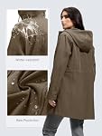 SaphiRose Women's Waterproof Rain Jacket with Fleece Lining Hooded Windbreaker Long Warm Outdoor Softshell Coat