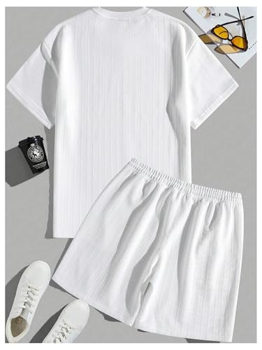 GORGLITTER Men's Vacation Beach Outfits Textured Short Sleeve Tee and Shorts Sets Tracksuit2