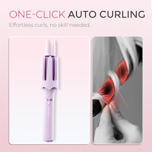 Image of Auto Rotating Hair Curler - 4 Temperature and Timer Settings, Automatic Curling Iron with Automatic Shut-Off, Anti-Tangle and Scalding, Curling Wand for Long Lasting Curls (Purple)